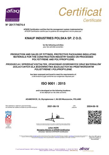 Certyfikat ISO 9001 Knauf Industries